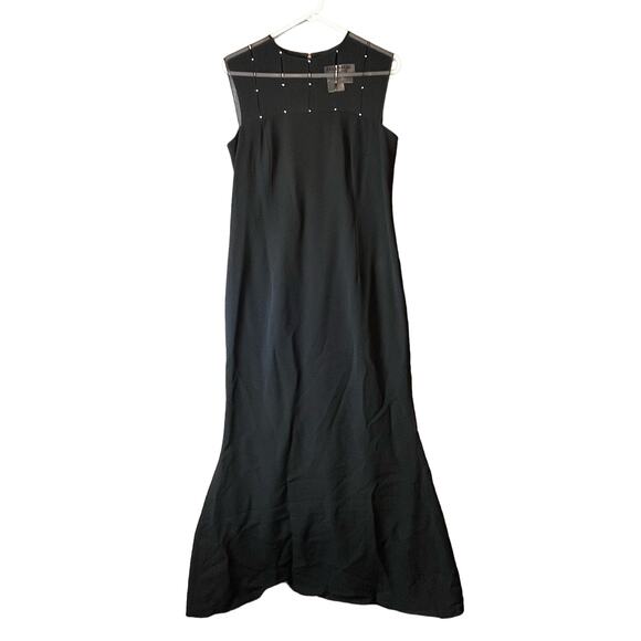 Daymor Couture Black Sheer Beaded‎ Neck Line Long Gown Size 8